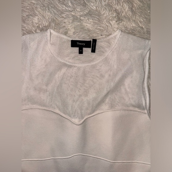 NWOT Theory White Yoke Shell Compact Crepe Peplum Blousesz M - Picture 4 of 6